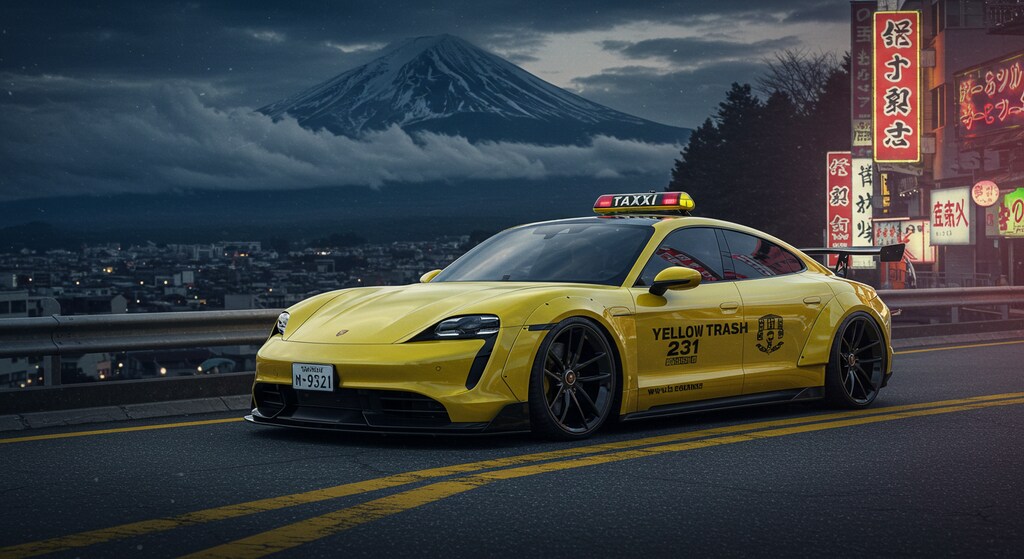ポルシェタイカンイエロータクシーレーシングカー