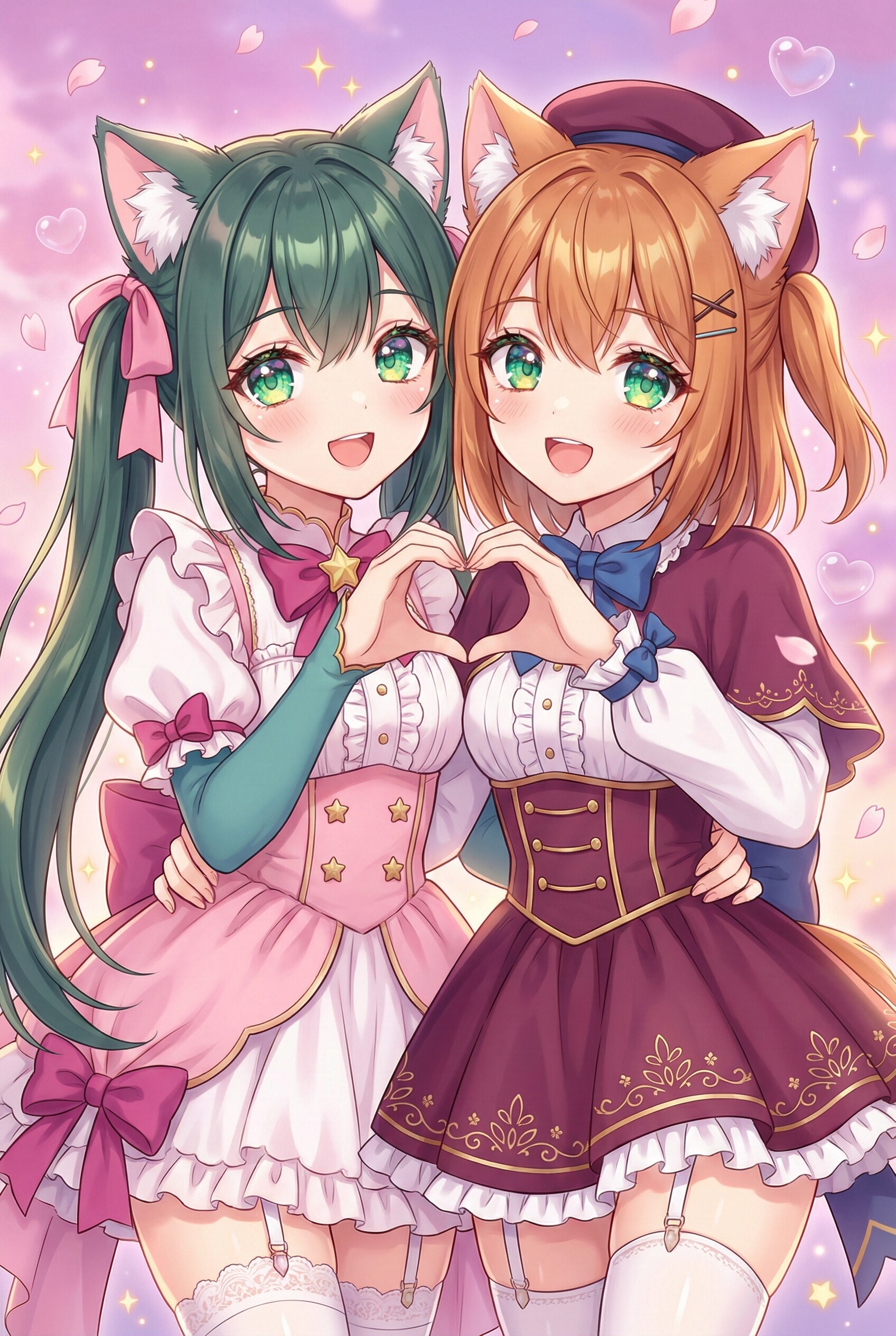 翠橙猫耳姉妹の秘めやか愛心 | の人気AIイラスト・グラビア