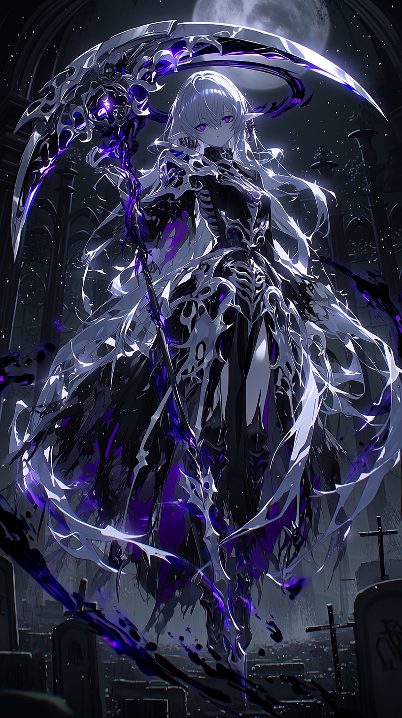 Moonlit Soul Reaper — She harvests souls beneath the silent moon — | の人気AIイラスト・グラビア