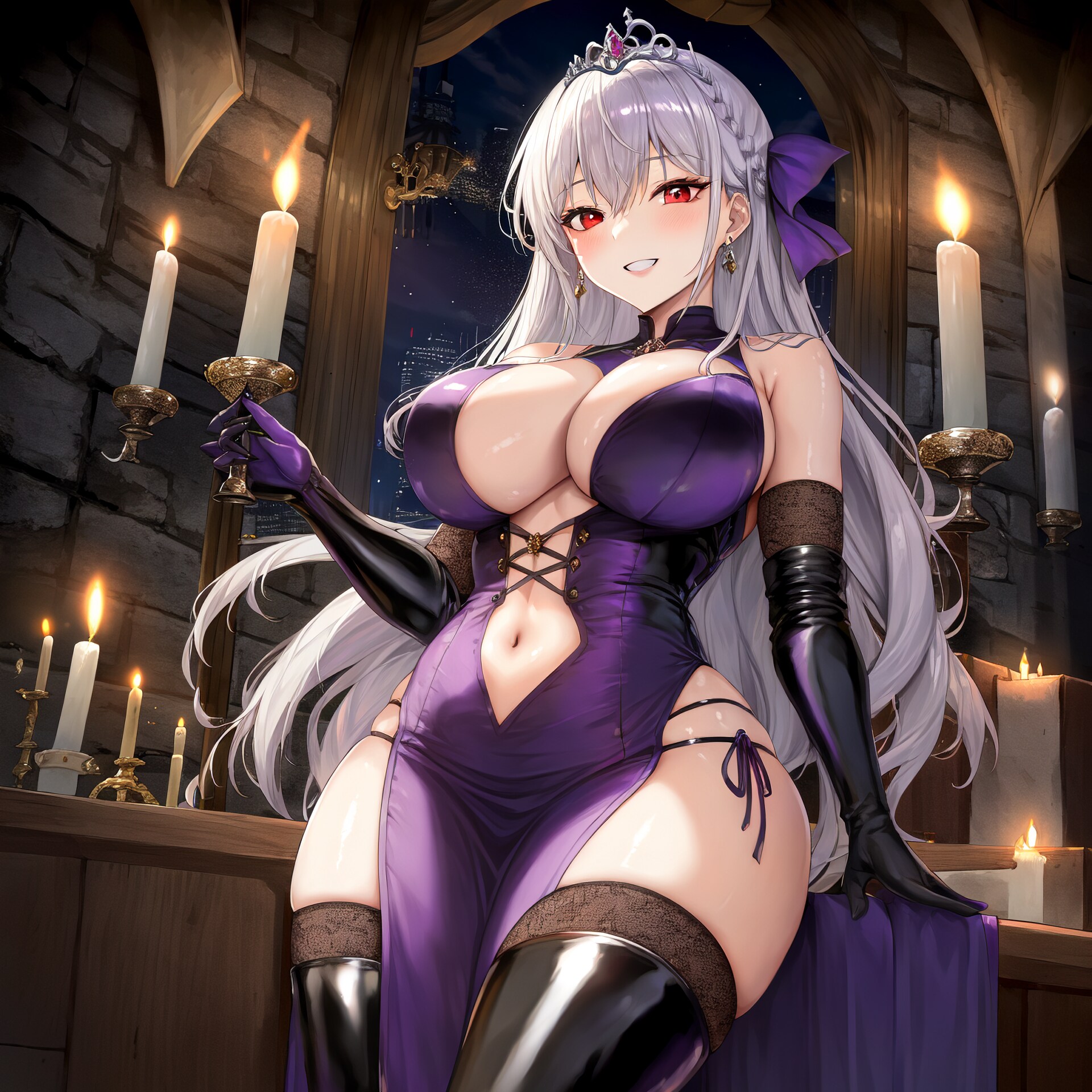 銀髪ロングえっちなドレスのドSプリンセスちゃんローアングルほらら