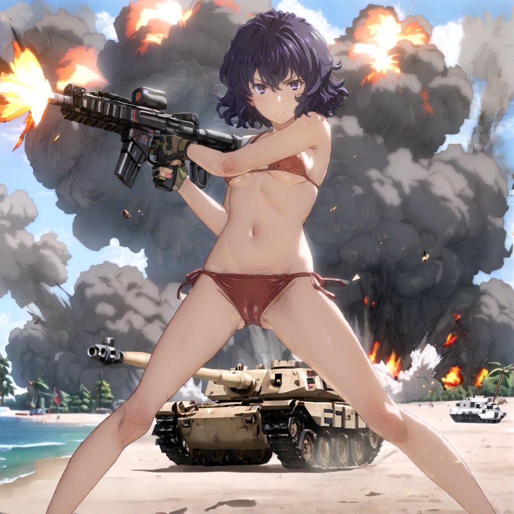 ビーチで乱射（赤ビキニ）