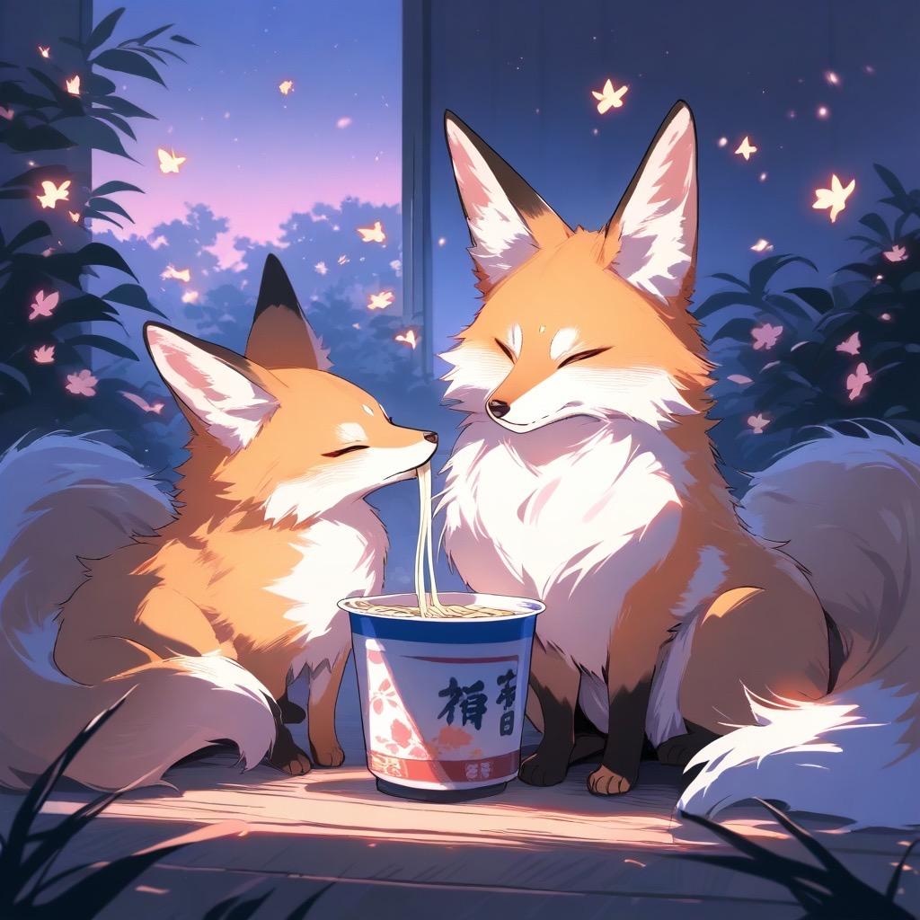 一糸纏わぬキツネ耳の子がおうどん食べてるだけ