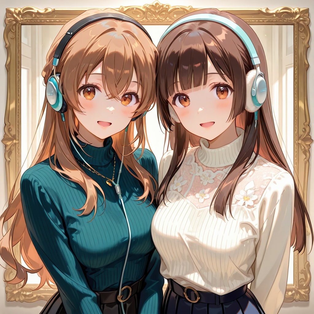 音楽鑑賞中の美女コンビ | の人気AIイラスト・グラビア