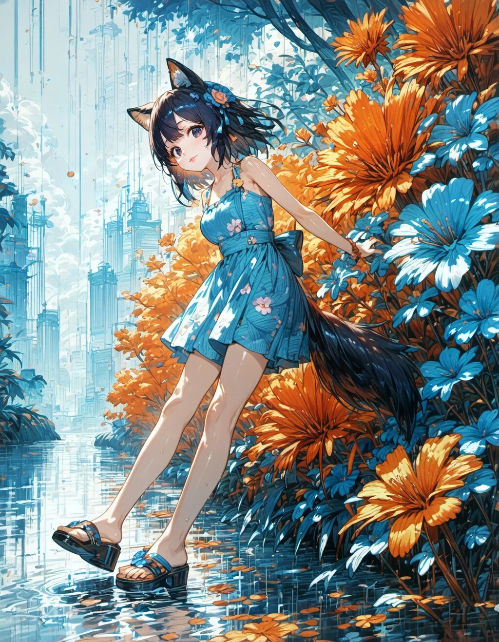 Blue Dress in the Amber Garden