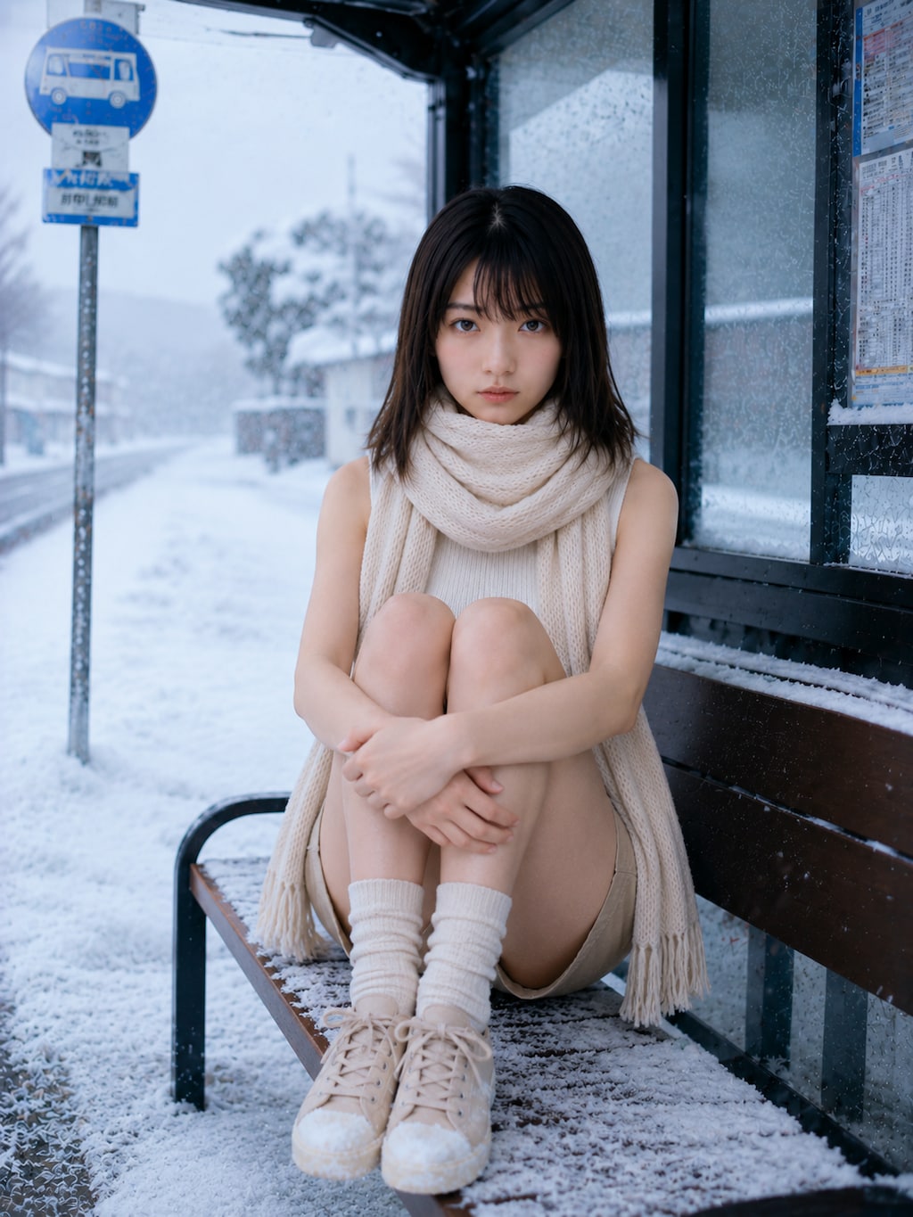 雪のバス停