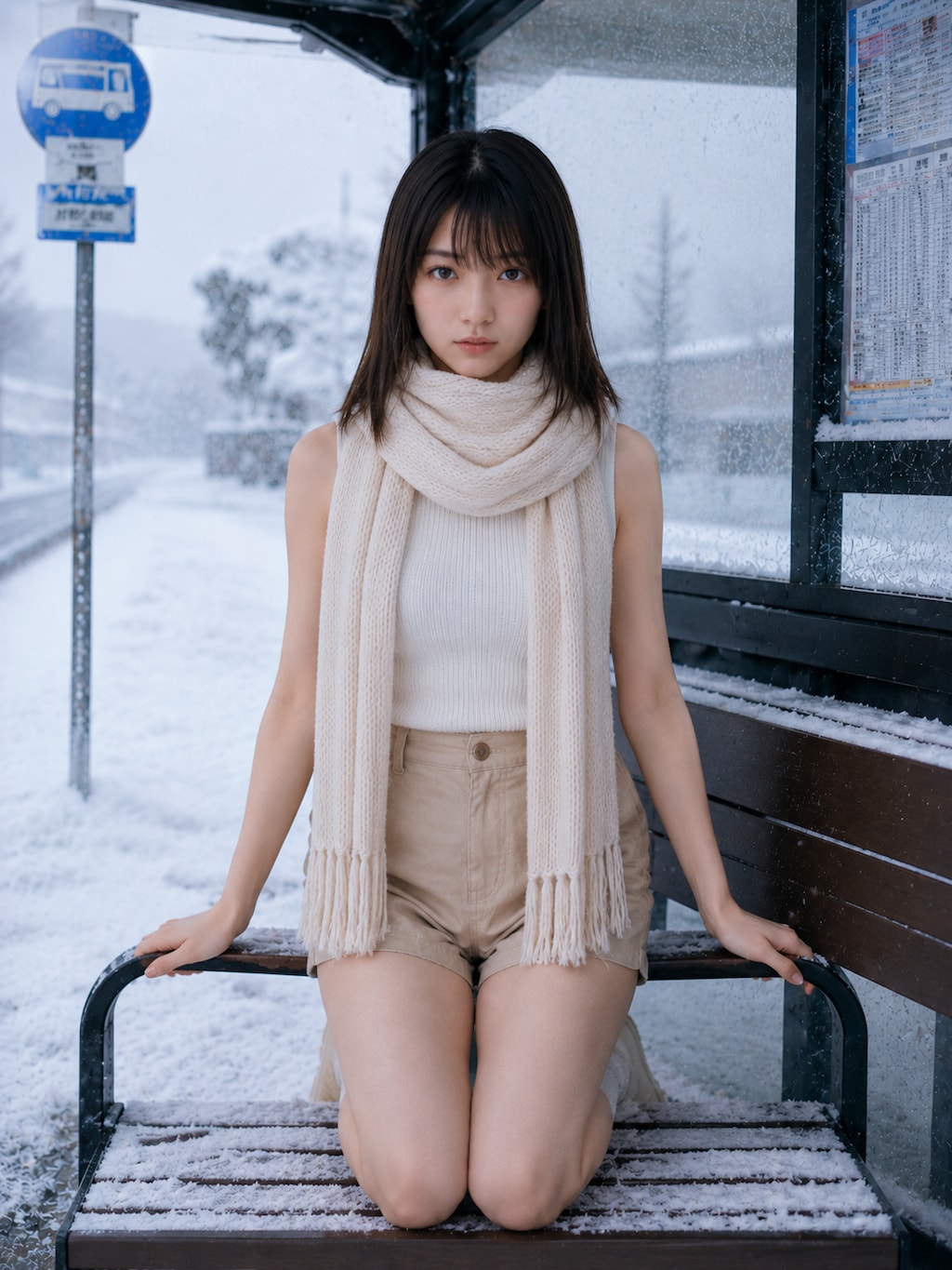 雪のバス停