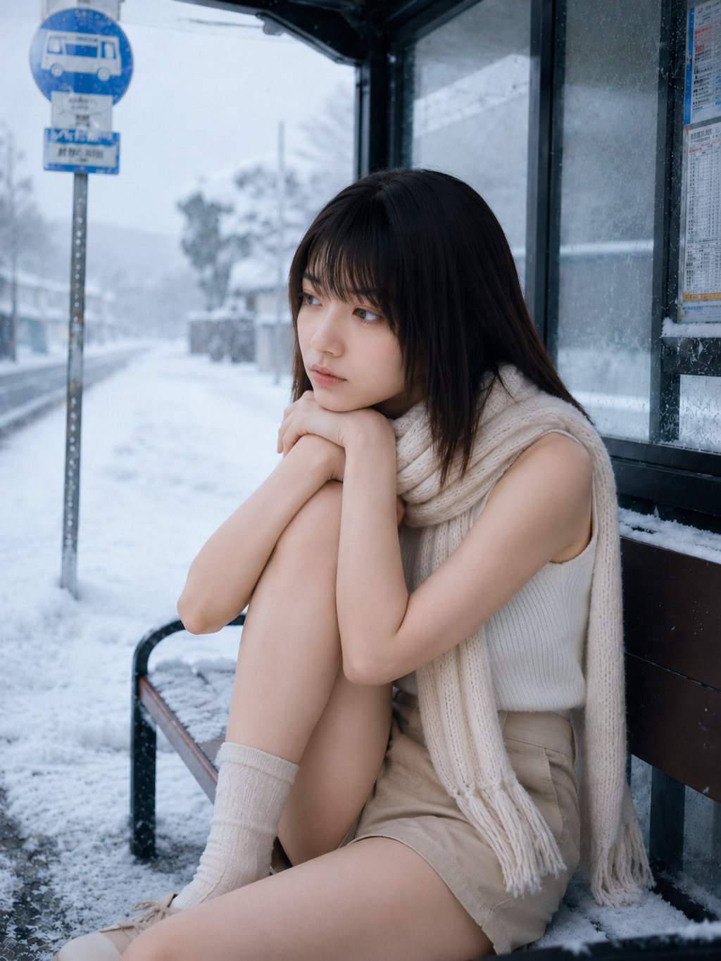 雪のバス停