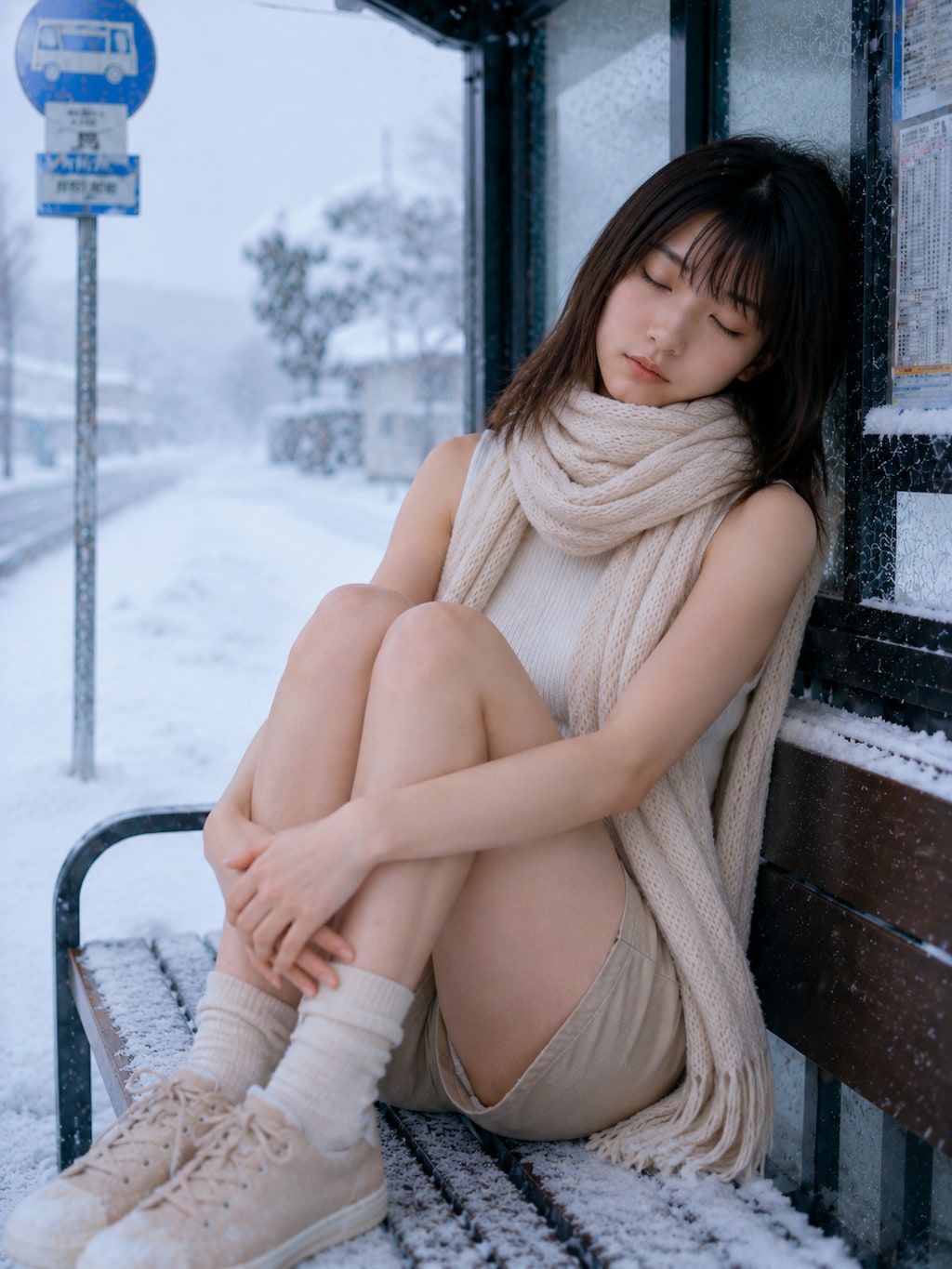 雪のバス停