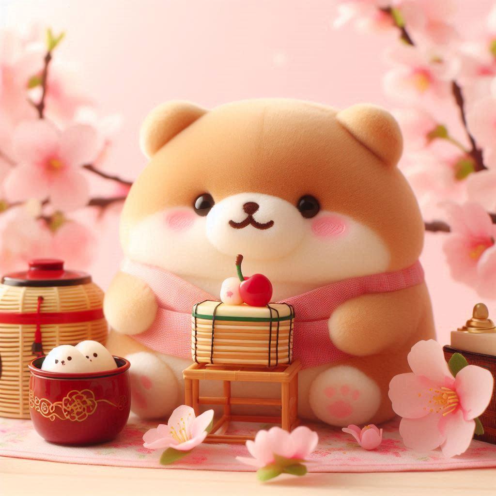 花見をする可愛い豆柴