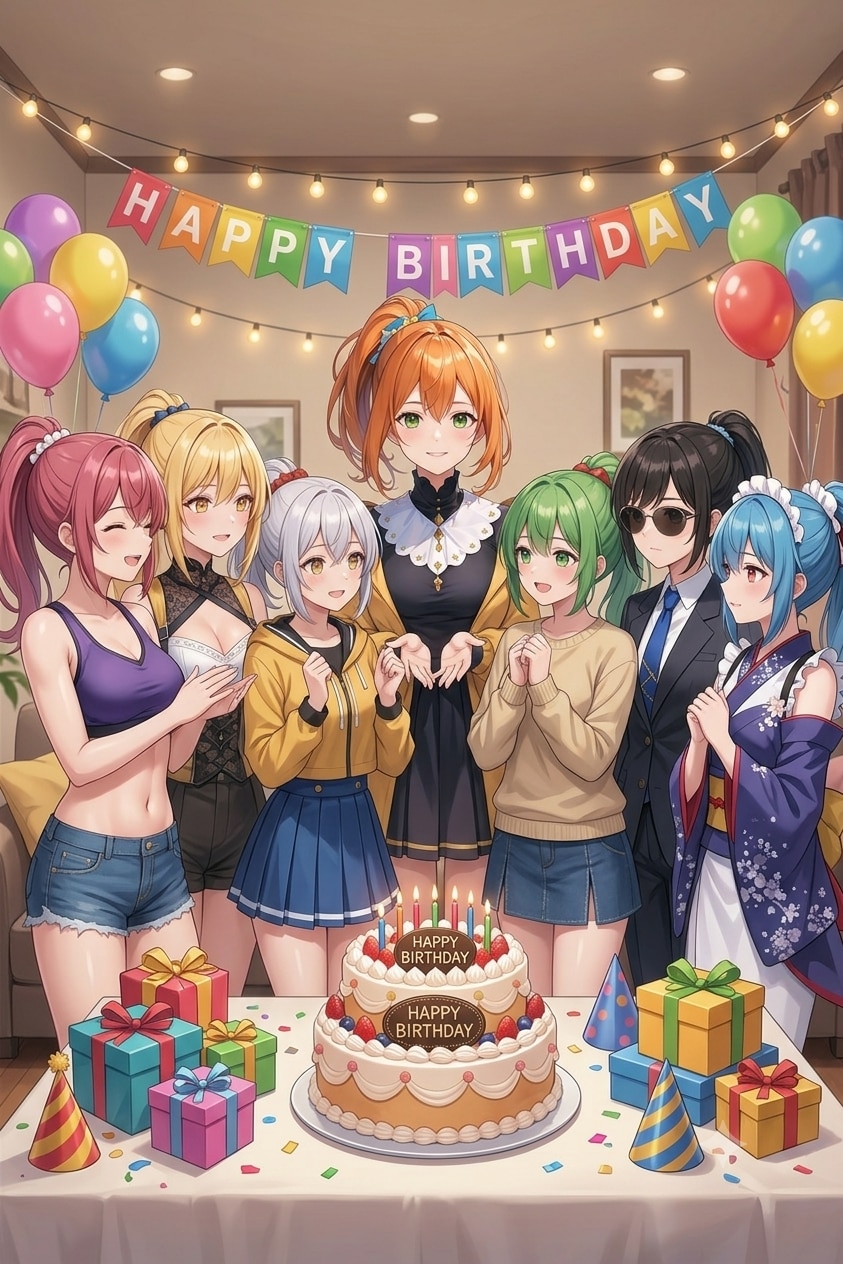 ポニテだらけの誕生日会 | の人気AIイラスト・グラビア