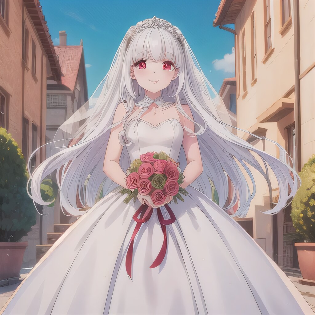 白髪ロングでウェディングドレスの少女６