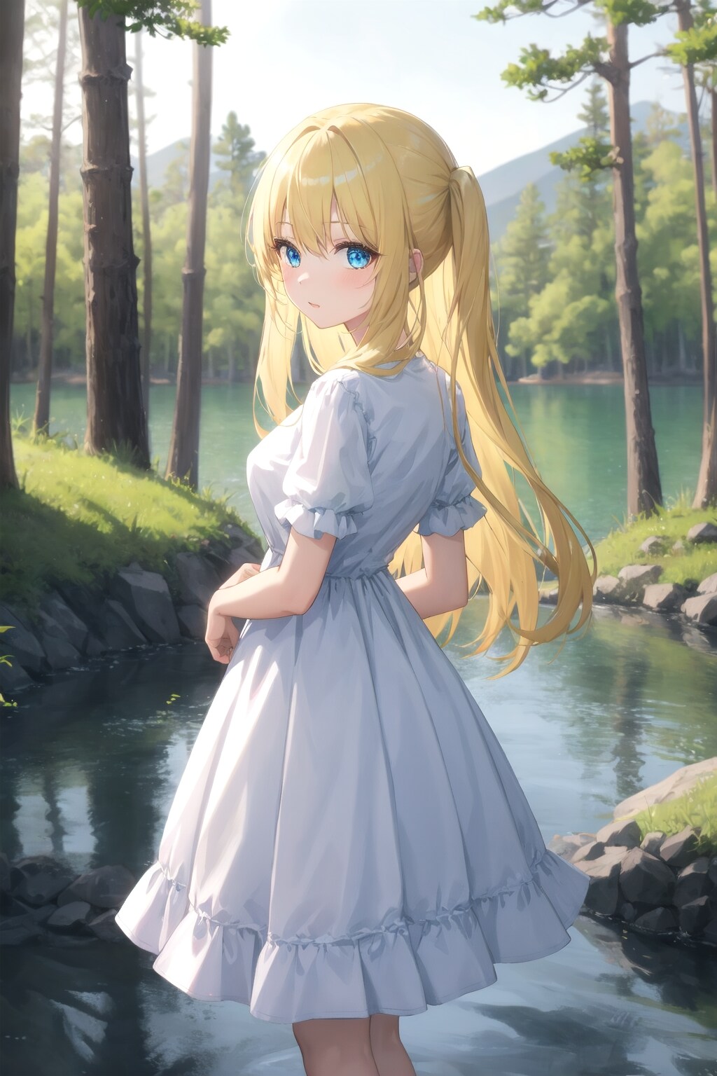 松の木の下で待つ。