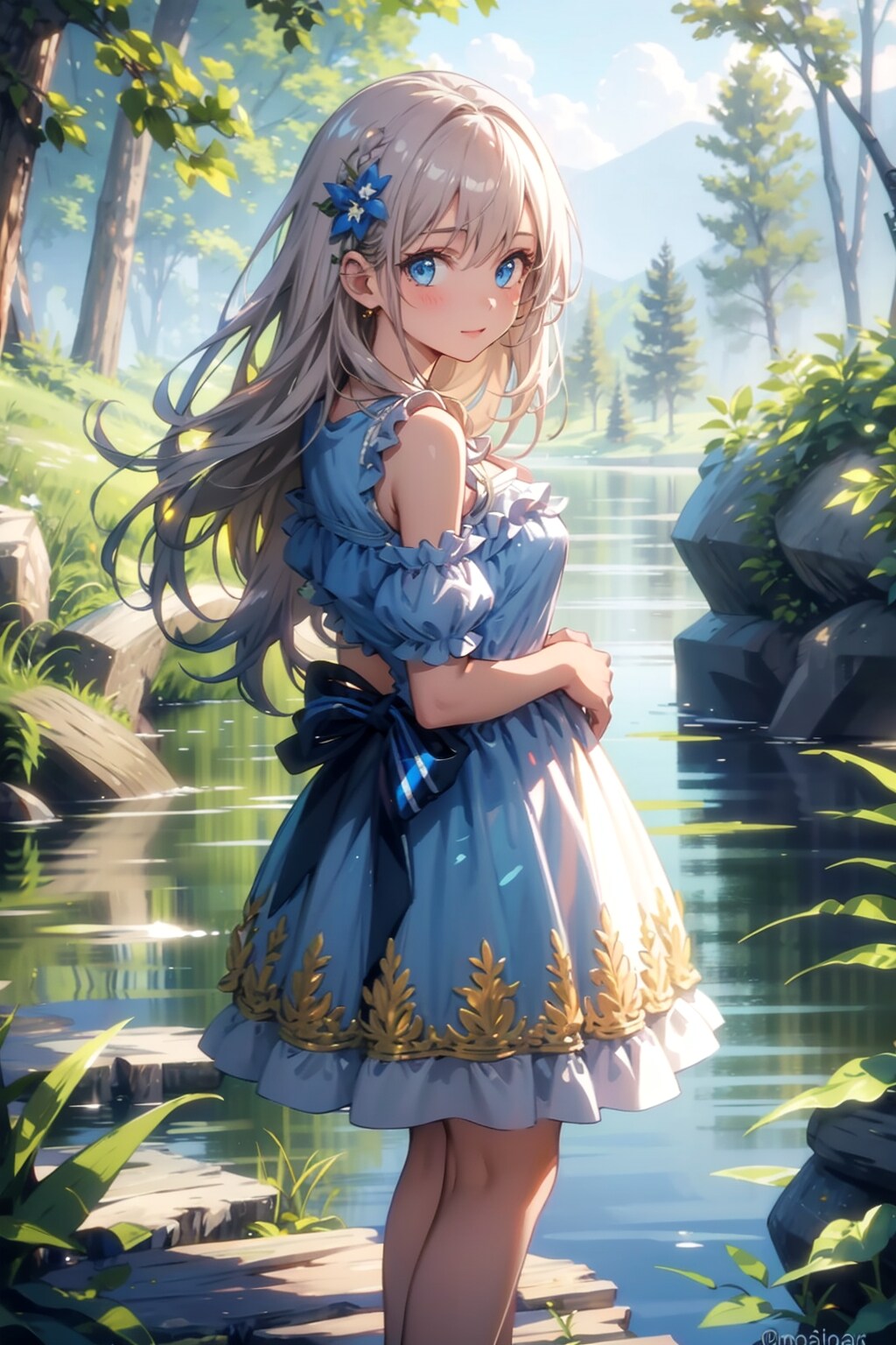 松の木の下で待つ。