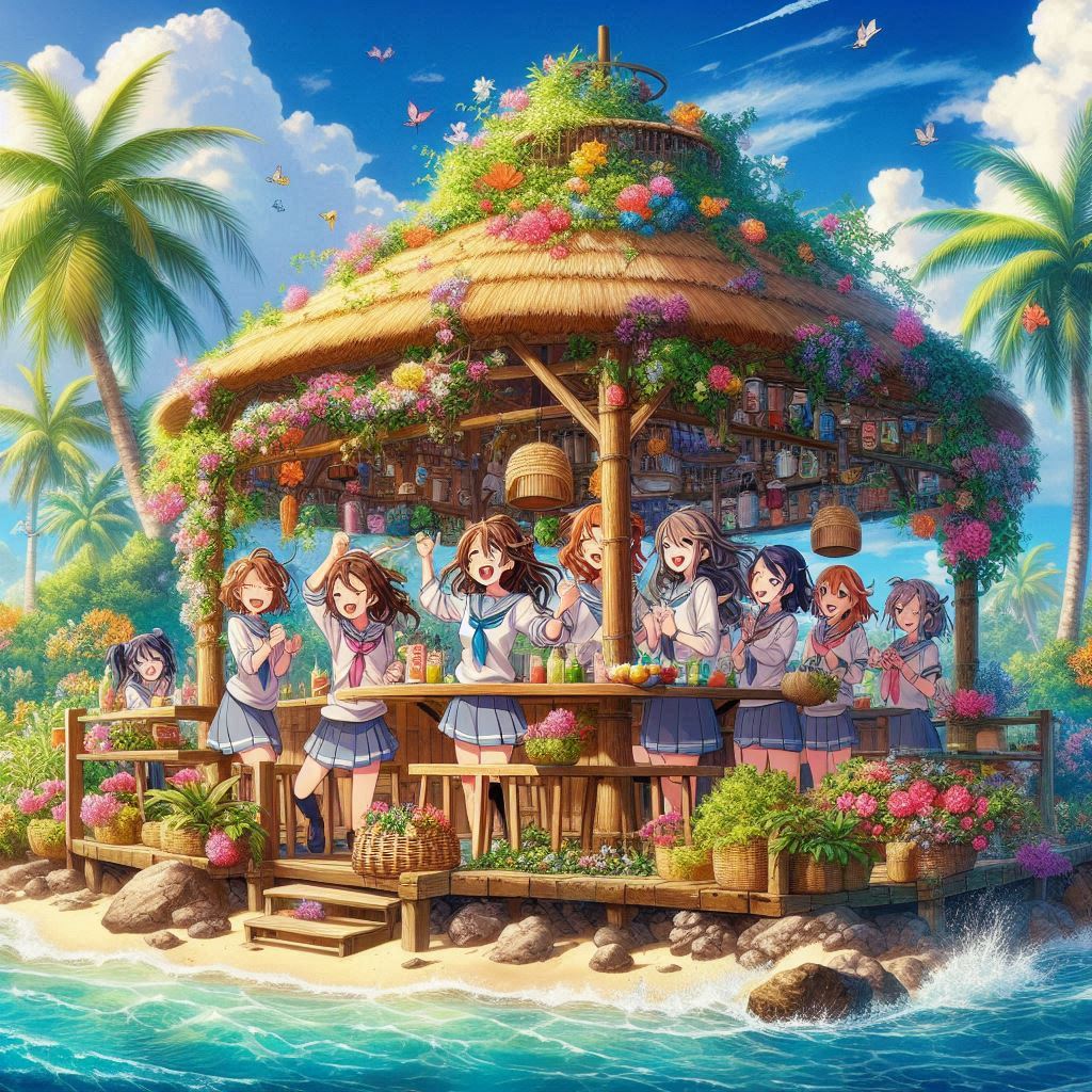 女子高生が無人島で栽培バル生活 | の人気AIイラスト・グラビア