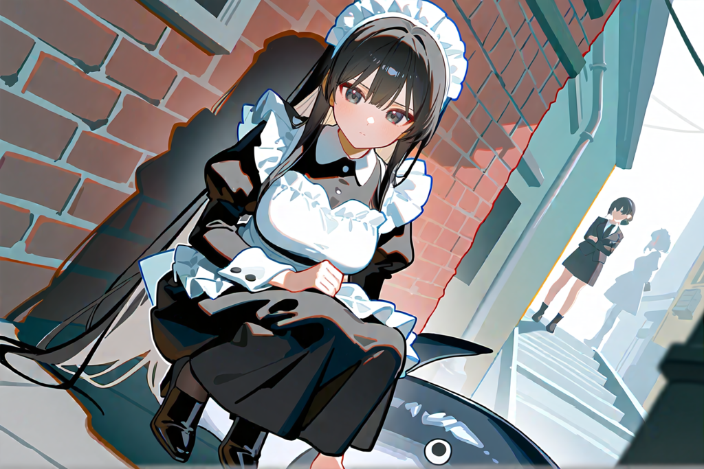 可愛い野良うおと戯れるメイド