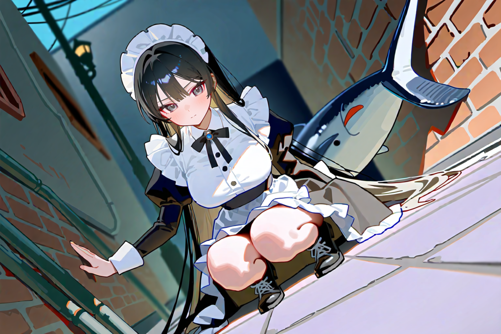 可愛い野良うおと戯れるメイド