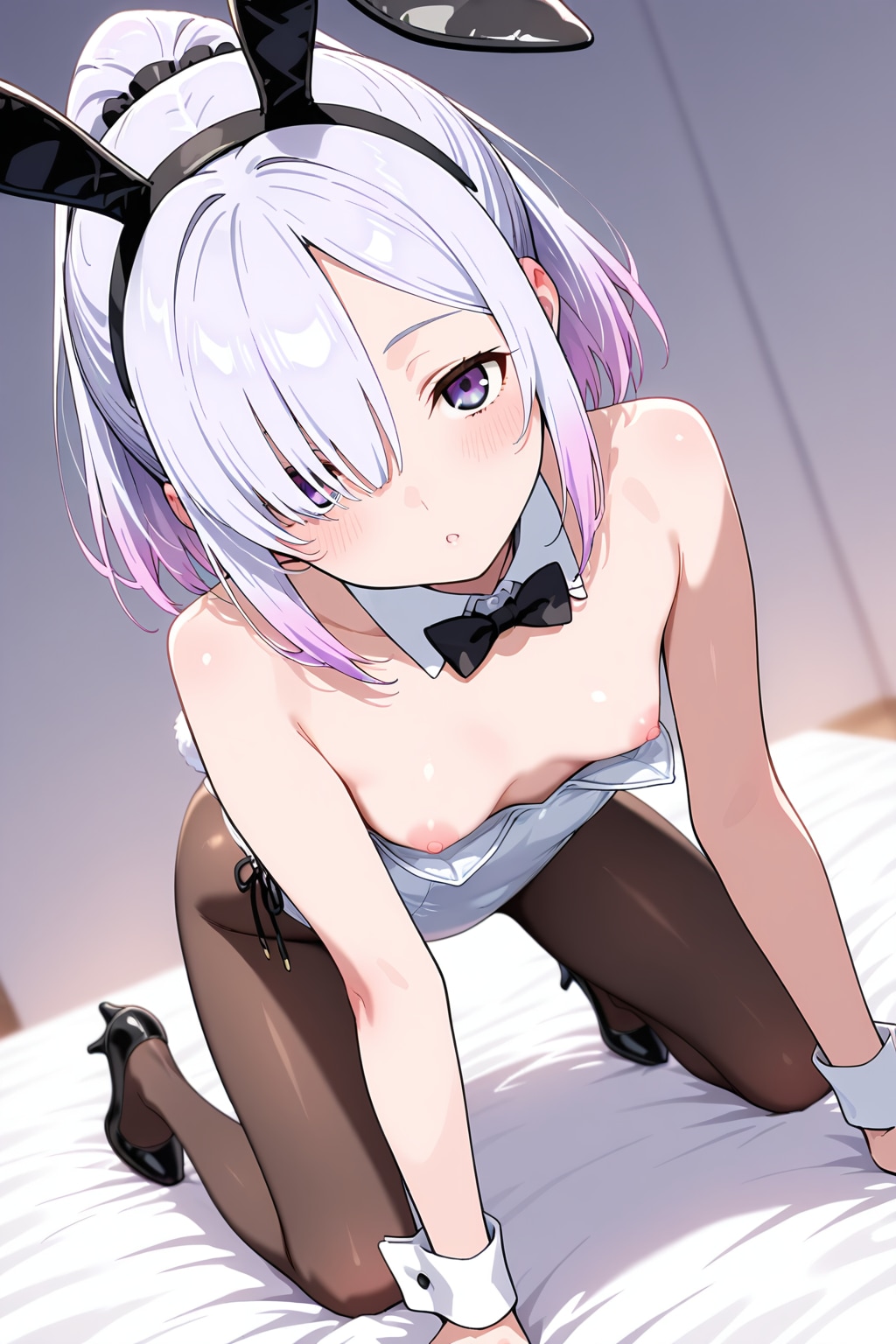 メカクレ薄紫髪ちゃん39『四つん這い+ポロリ』（H）