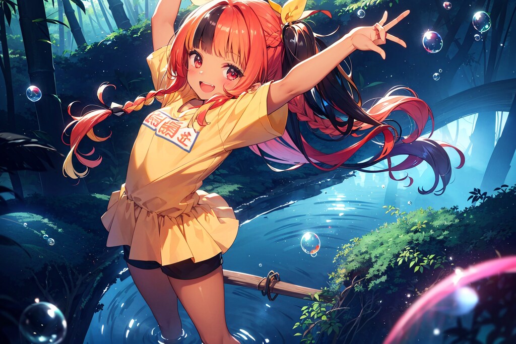 シャボン玉を楽しむ少女
