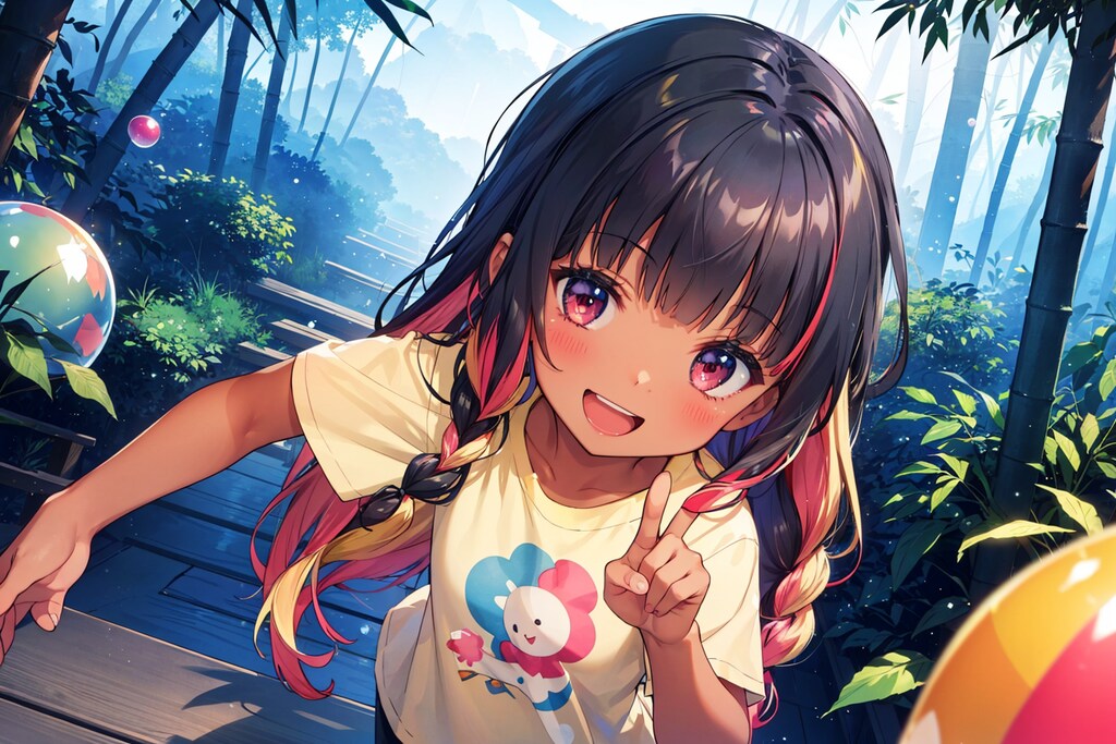 シャボン玉を楽しむ少女