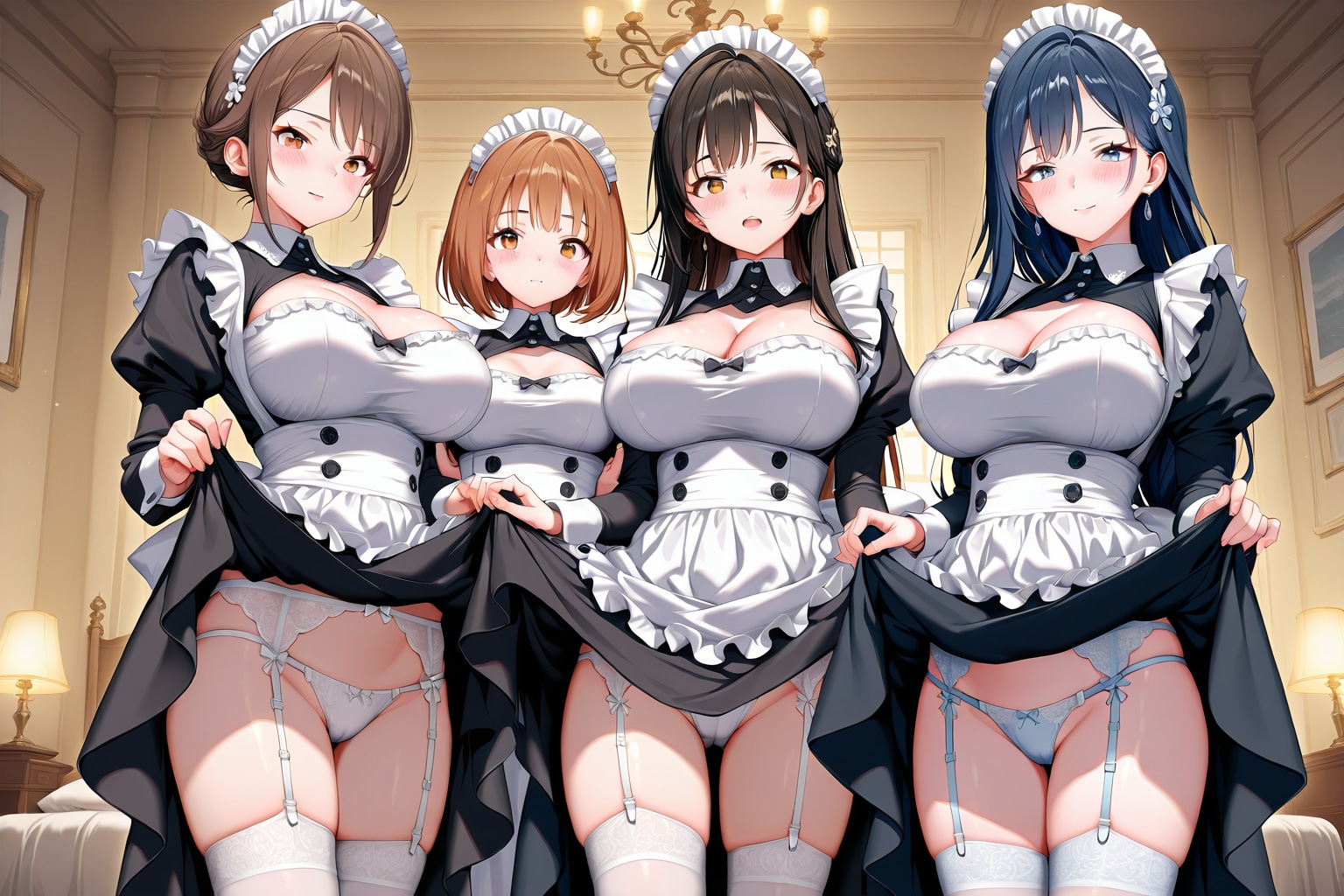 スカートを捲りあげるメイドさんたち