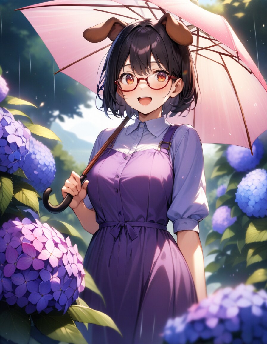 紫陽花とわん子