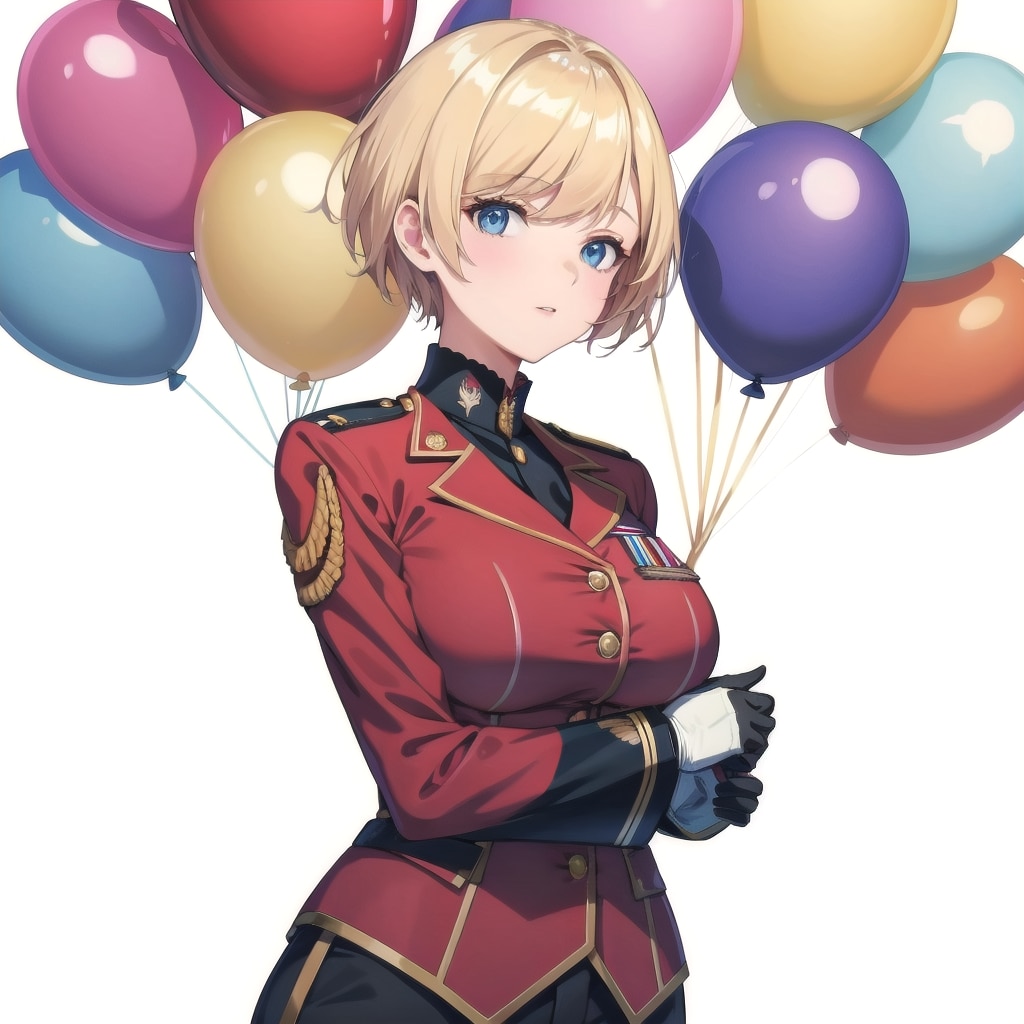 色とりどりの風船を持つブロンドショートカットの海兵服着た美女 | の人気AIイラスト・グラビア