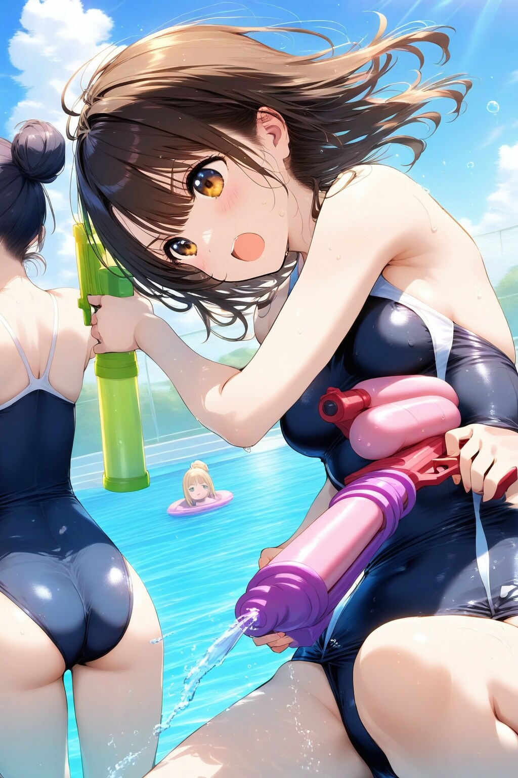 水着で水鉄砲