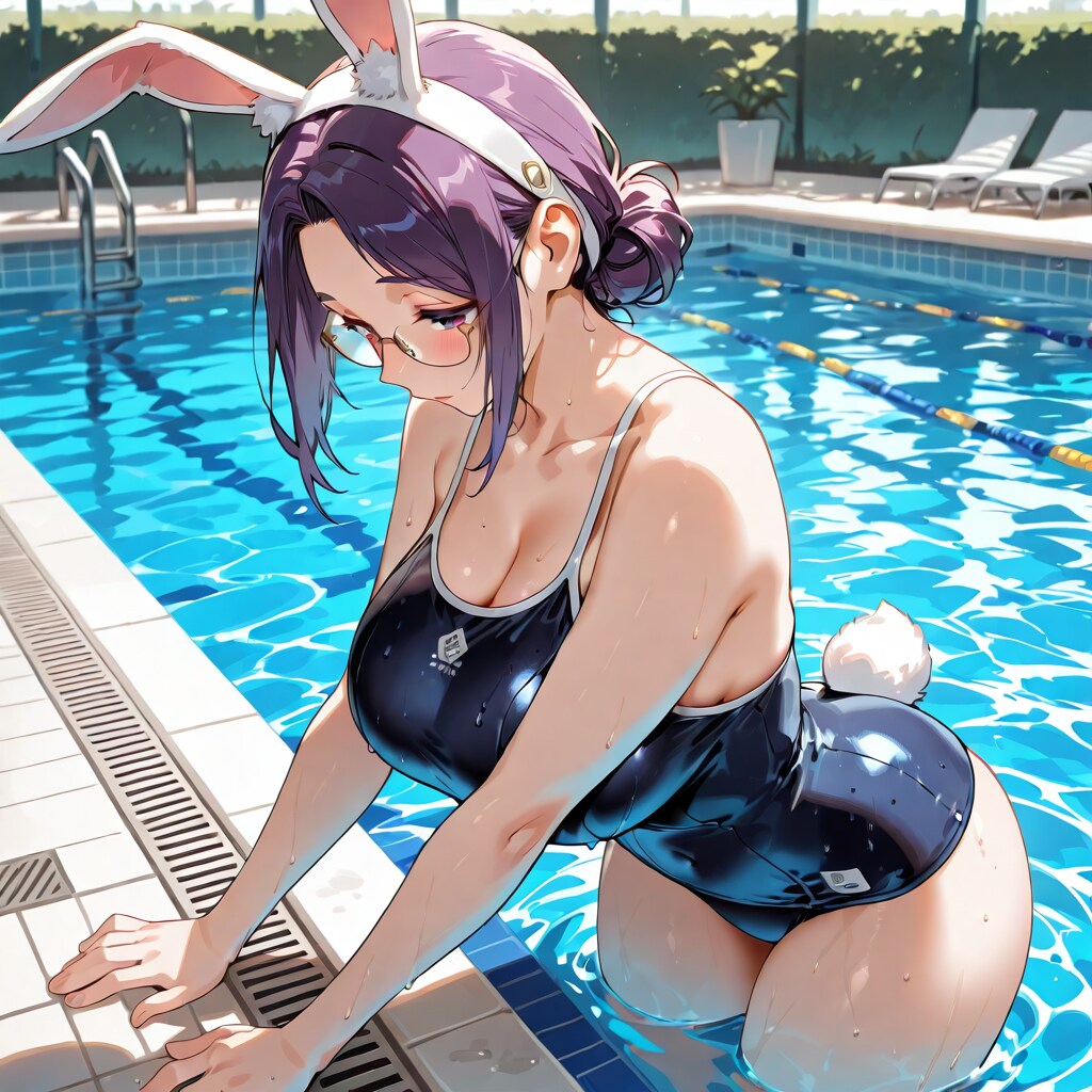スク水バニーメガネ熟女