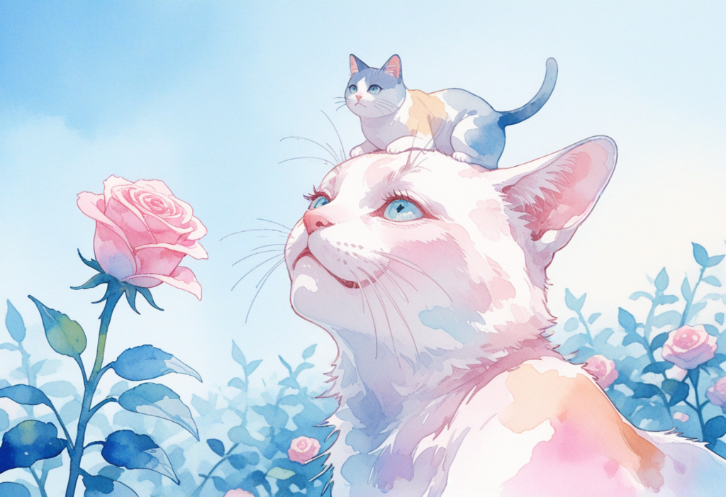 ねこ神様の頭に乗る