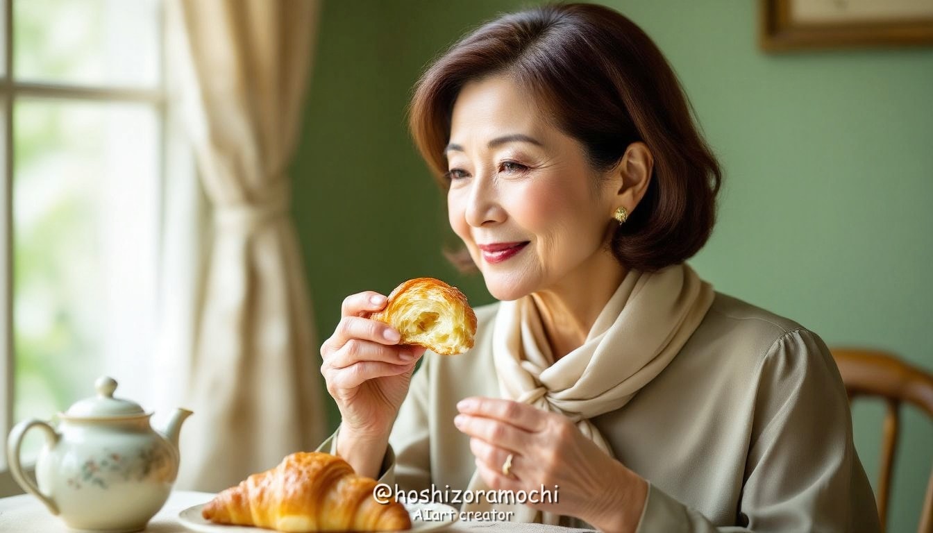 マダムの優雅、朝食のひととき - Madame's Elegance, Breakfast Moment | の人気AIイラスト・グラビア