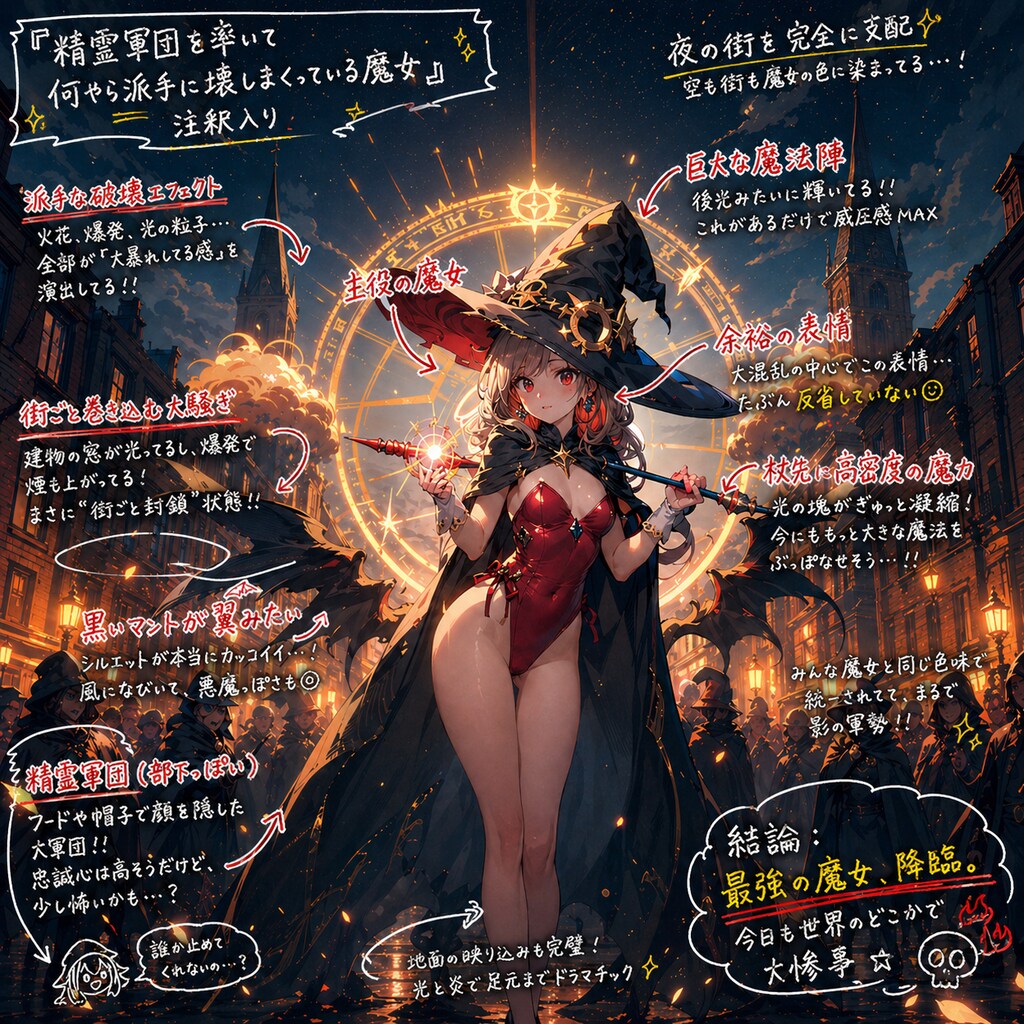 【注釈入り】精霊軍団を率いて何やら派手に壊しまくっている魔女