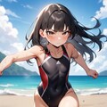 ビーチで真剣にアクションポーズ 5枚目