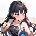 ビーチで真剣にアクションポーズ 11枚目