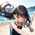 ビーチで真剣にアクションポーズ 7枚目