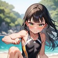 ビーチで真剣にアクションポーズ 12枚目