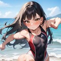 ビーチで真剣にアクションポーズ 6枚目