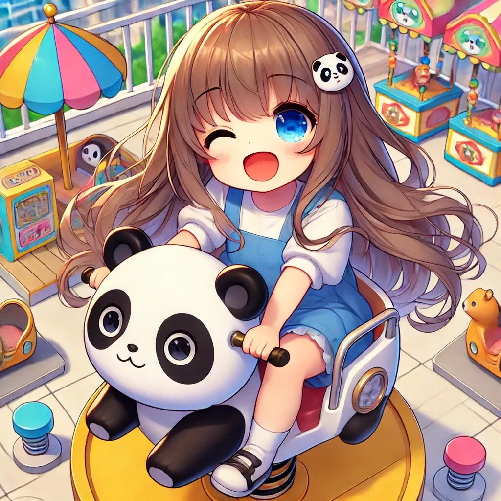 デパート屋上の遊園地で遊ぶ小さな女の子