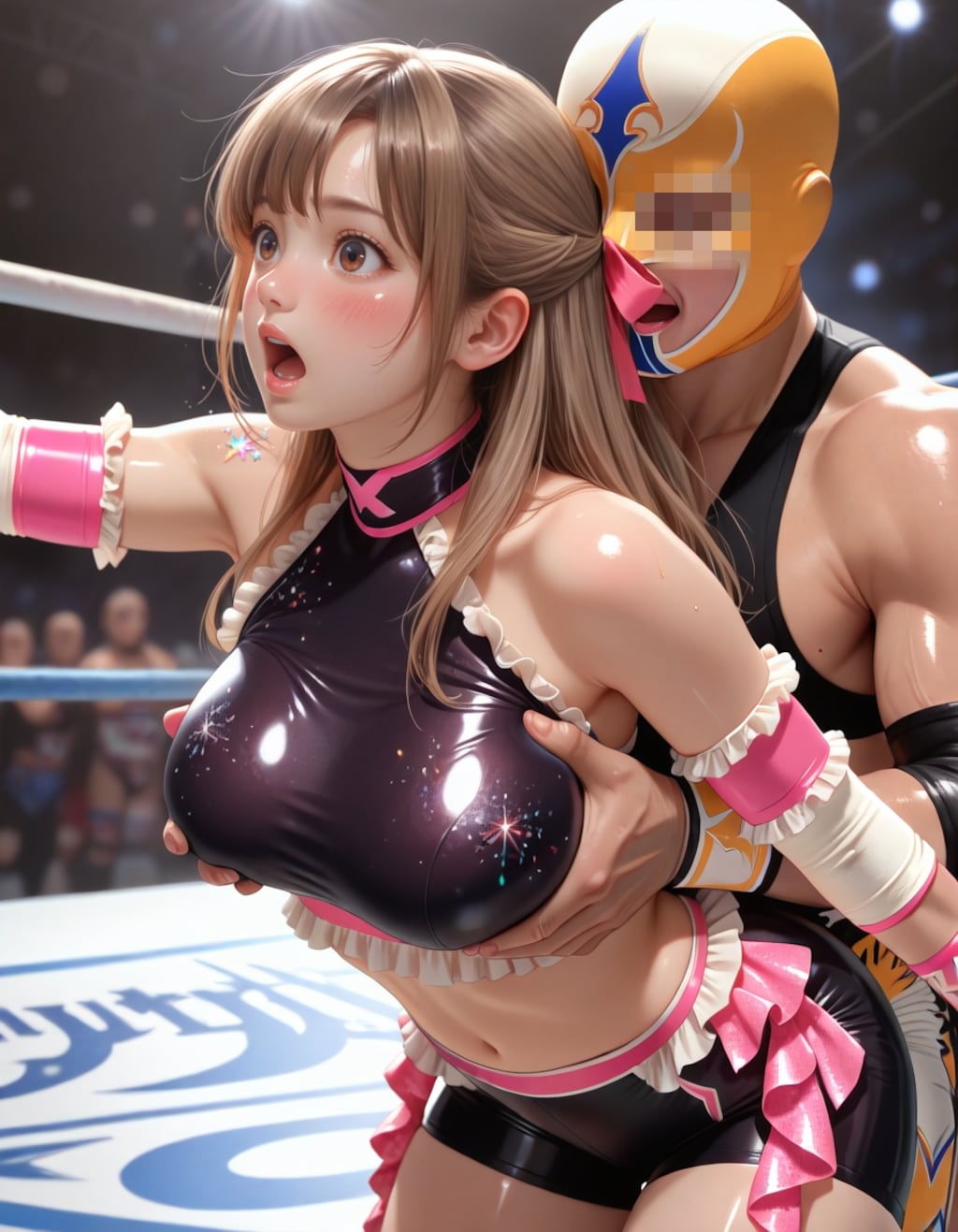 女子プロレスラーおっぱい揉まれる