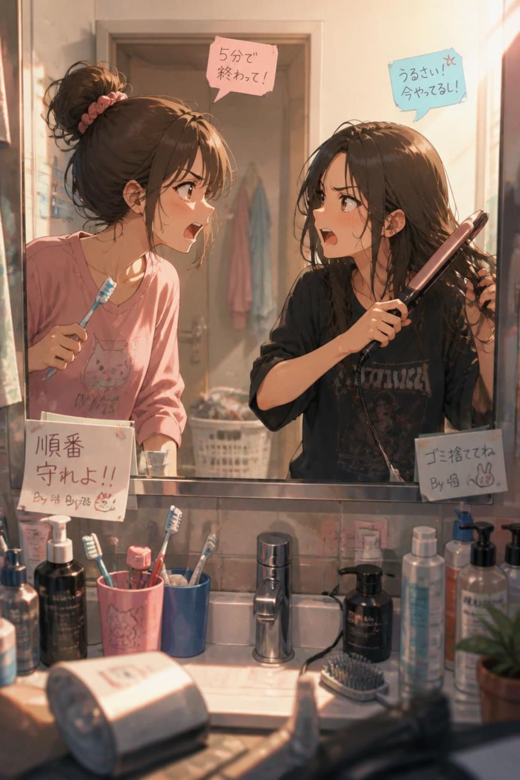 鏡越しの姉妹喧嘩