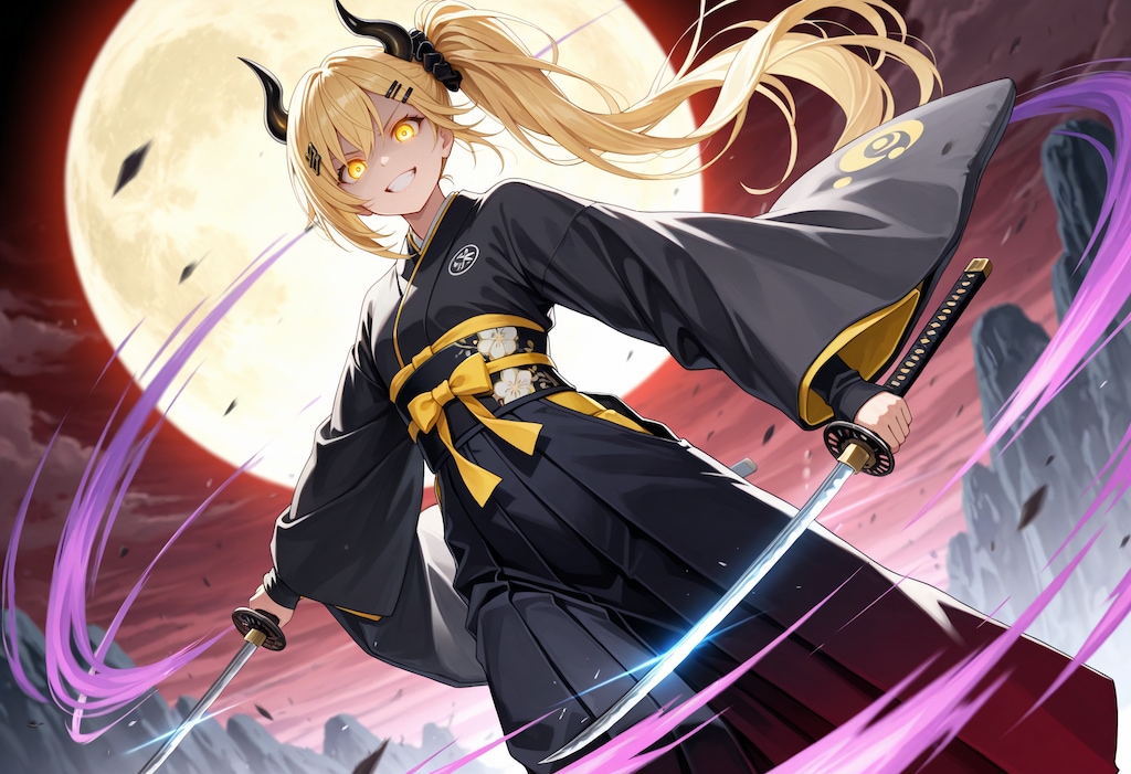 月と二刀流と着物女鬼高生さん