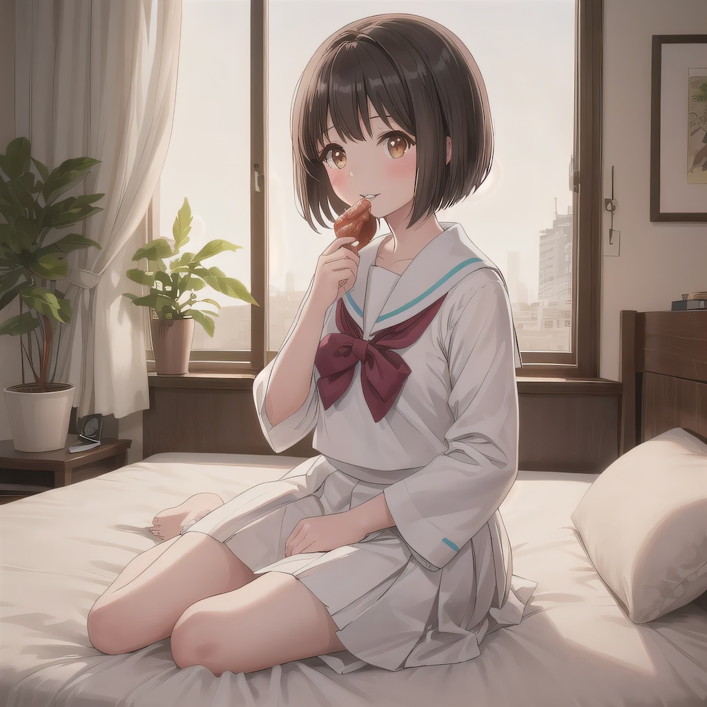 黒髪ボブで寝室の少女４