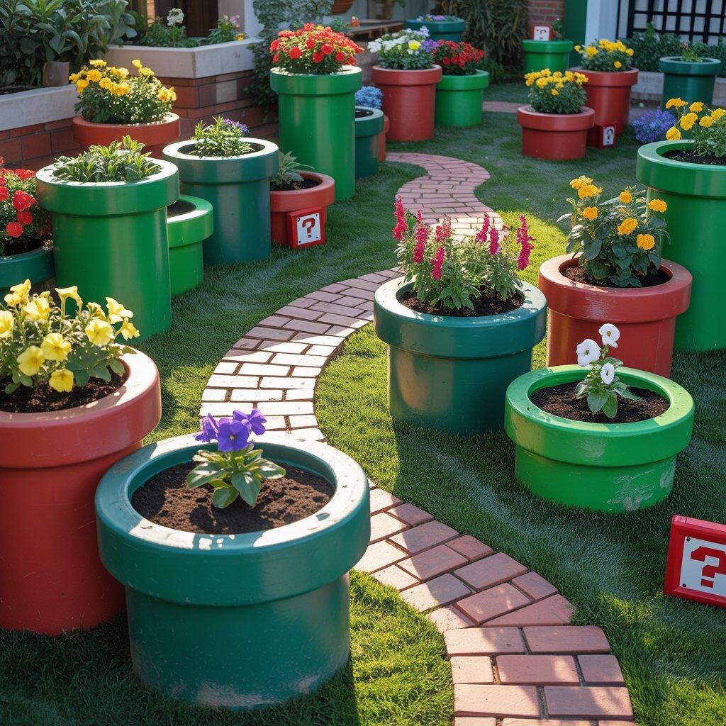 マリオの土管を使った庭