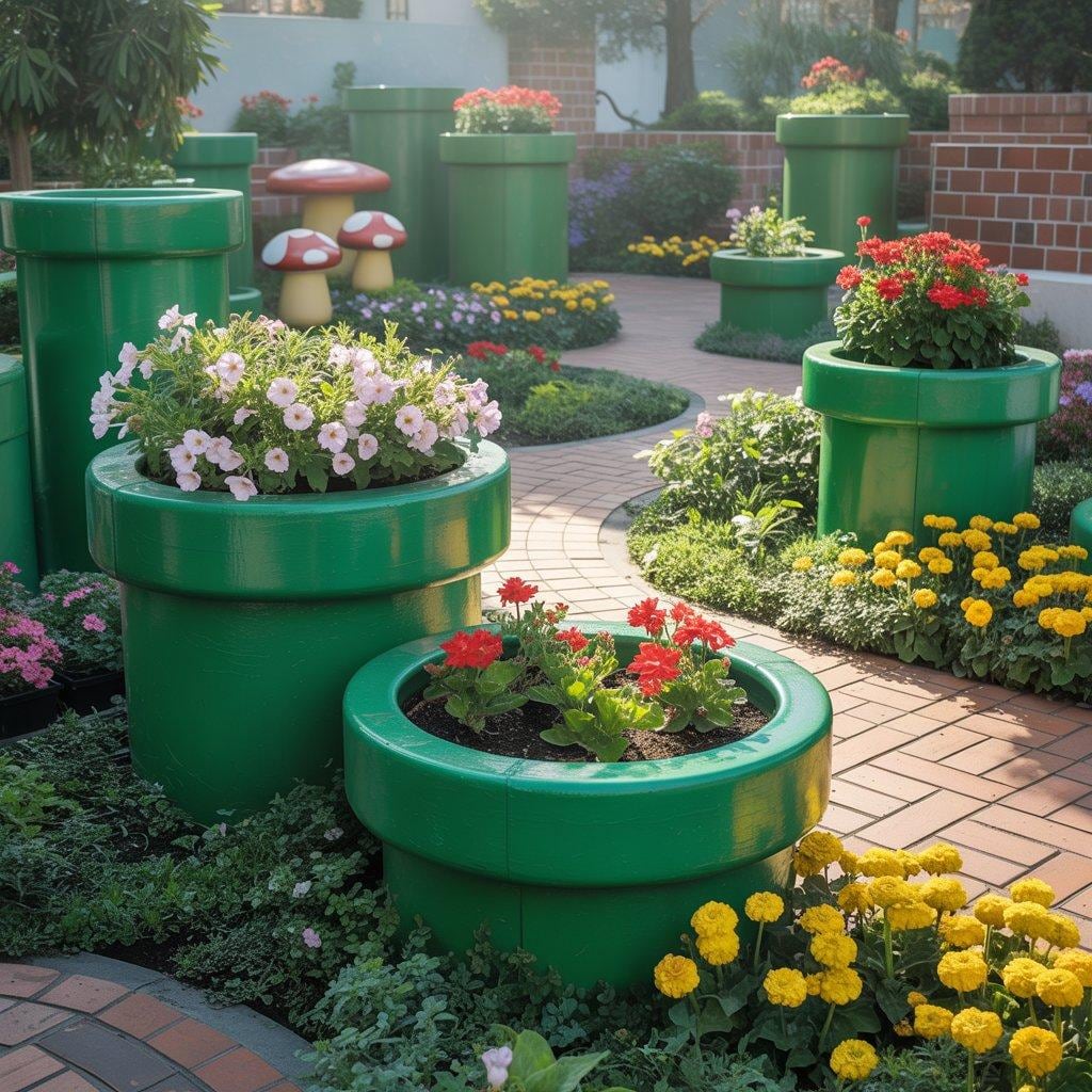 マリオの土管を使った庭