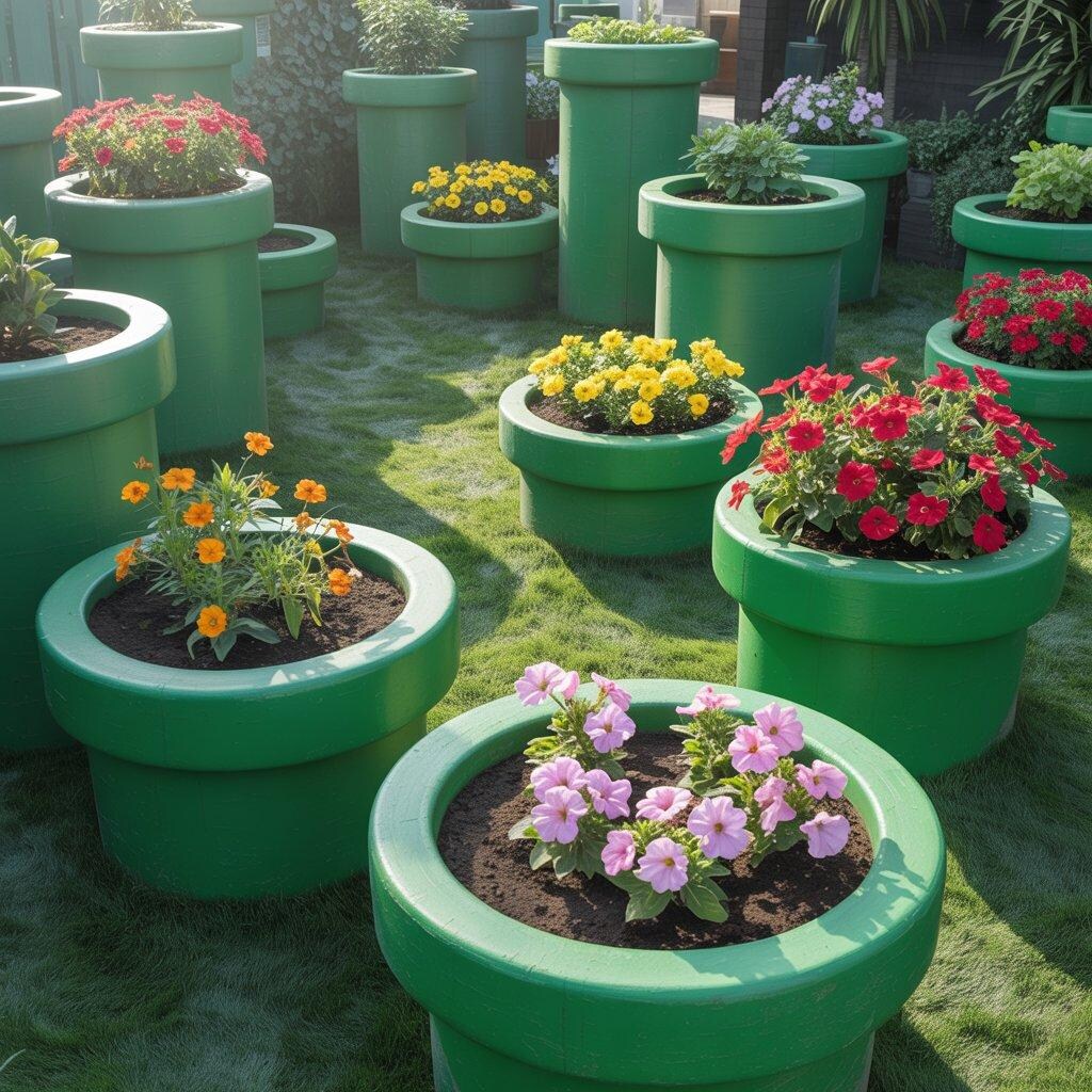 マリオの土管を使った庭