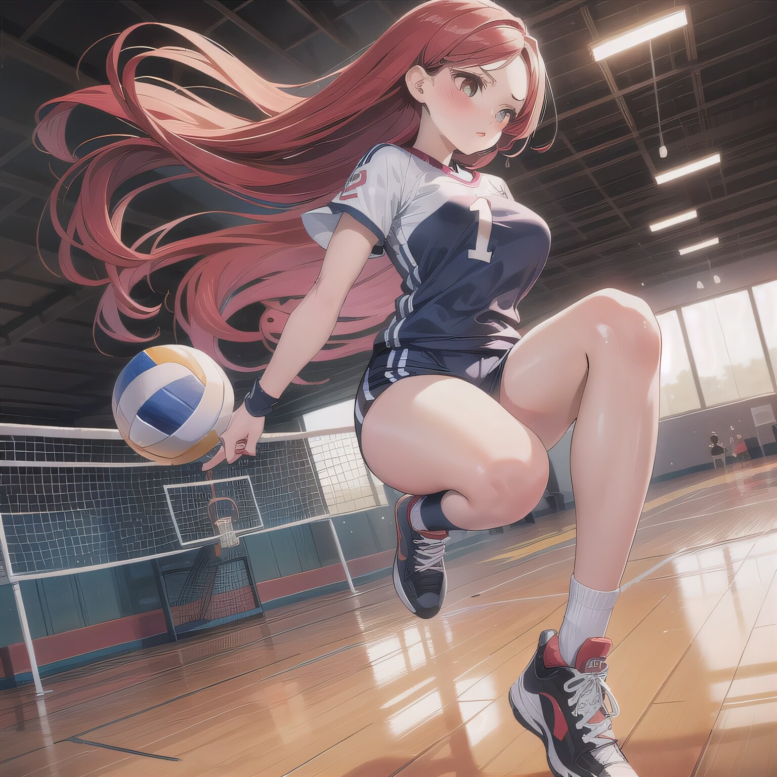 赤髪ロングでユニフォームの少女４ | の人気AIイラスト・グラビア