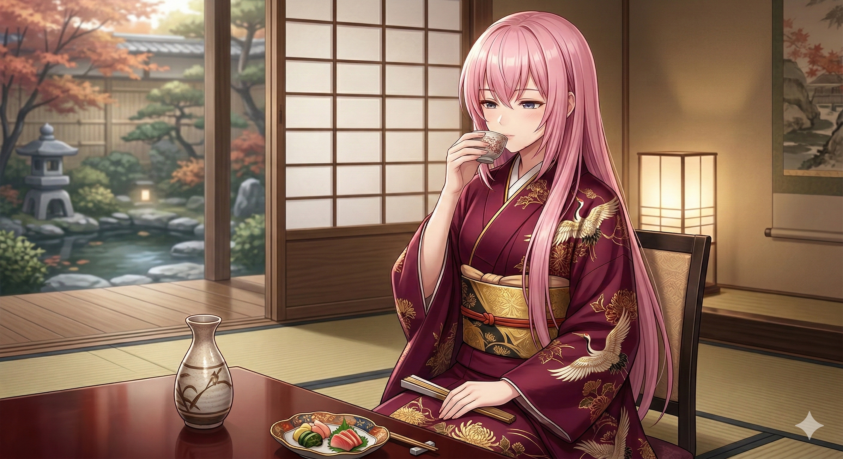 秋宵の一献 　ルカの静かな休日 | の人気AIイラスト・グラビア