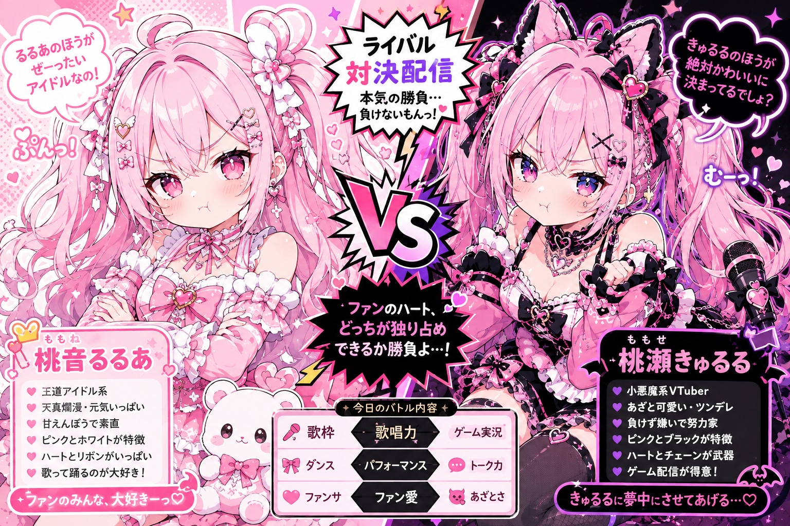 プロローグ前篇  『奇跡の「ふたご」？それとも地獄の「コピー」？ 桃音るるあ vs. 桃瀬きゅるる – 運命のライバル対決』