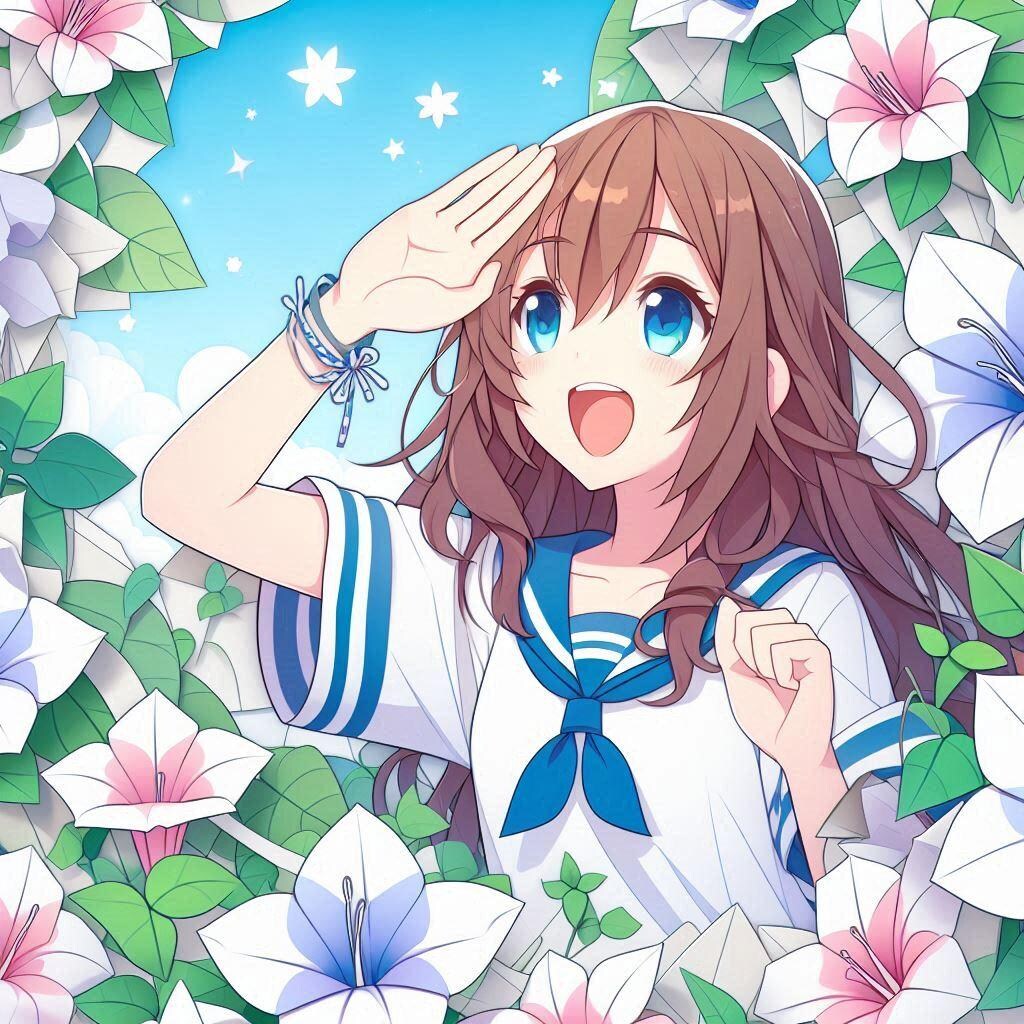 朝顔少女　ペーパーアート風