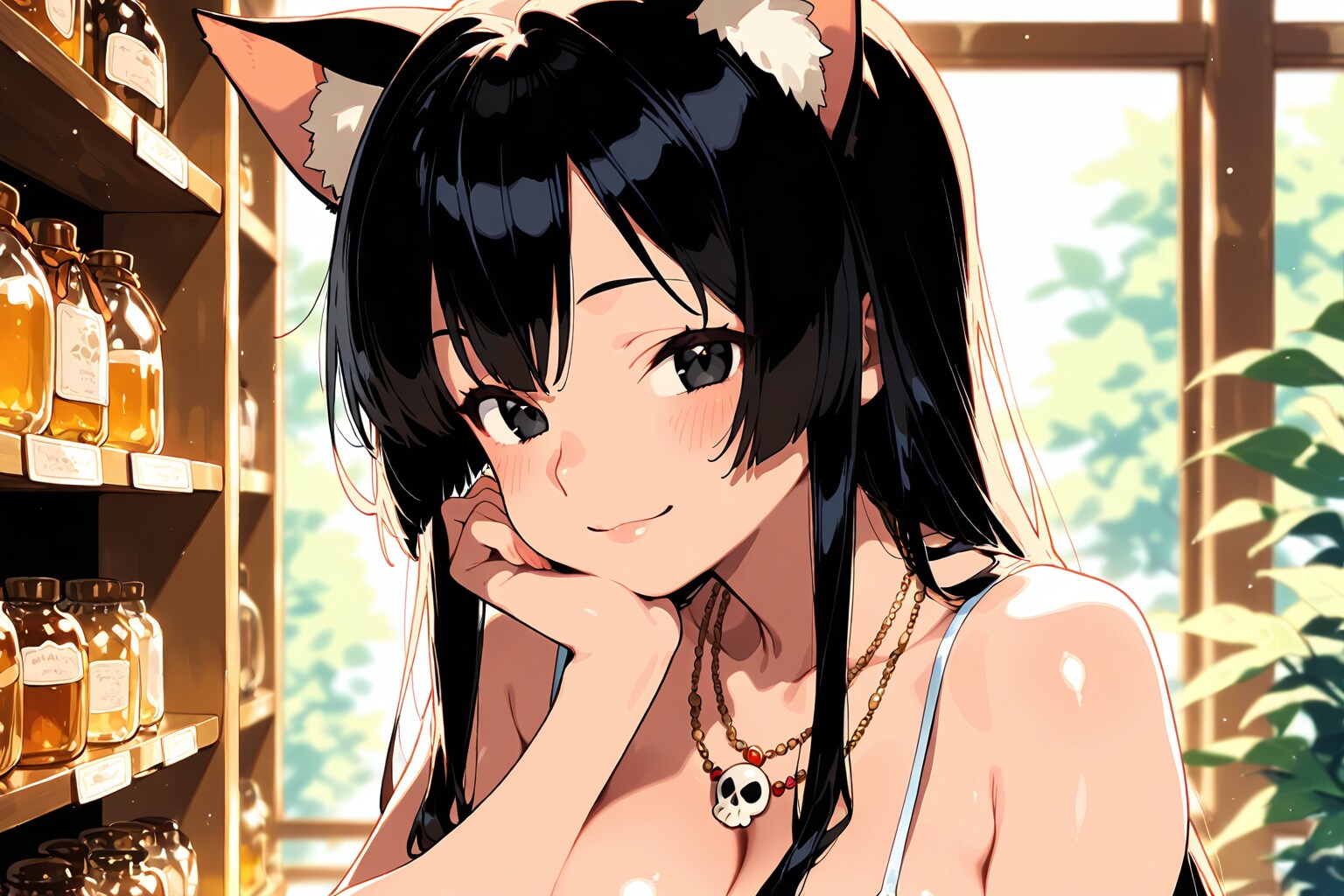 黒眼黒髪（ドクロ柄ネックレス装備）