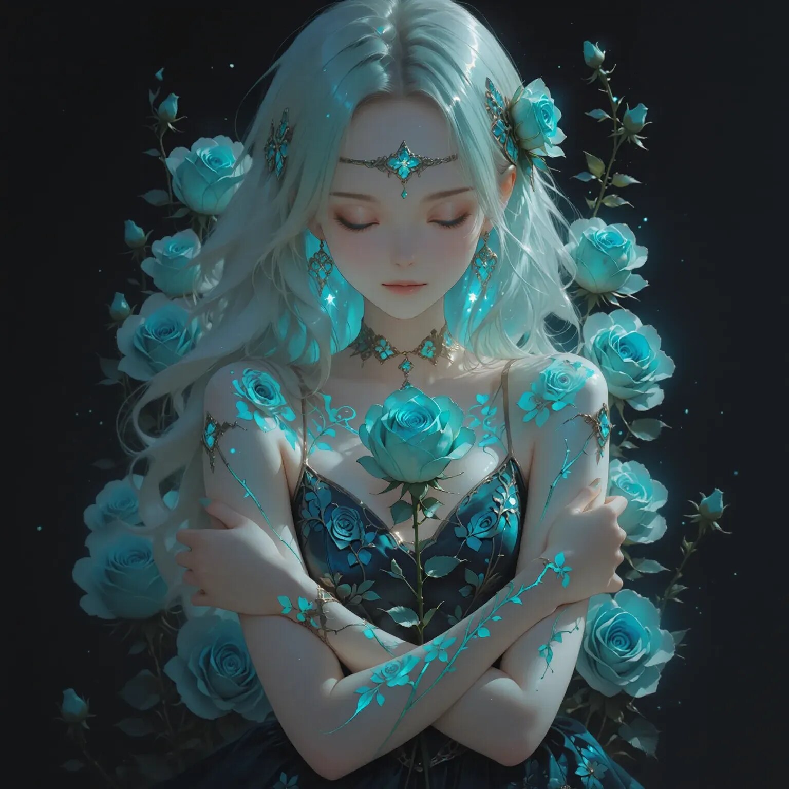 青薔薇を抱く少女